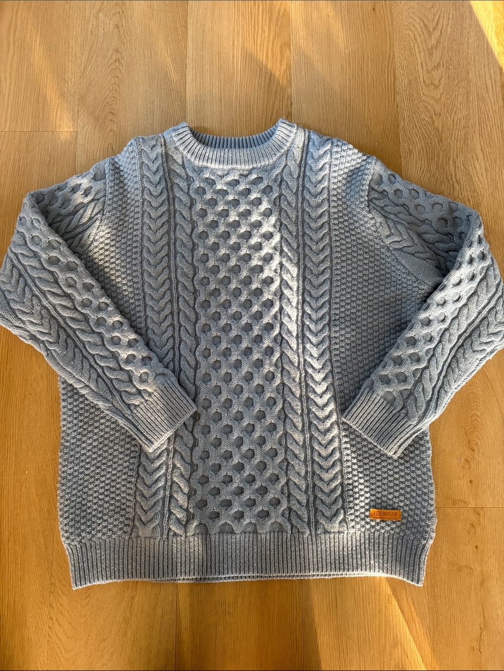 Light Blue/Gray Knit Cable Crewneck Sweater